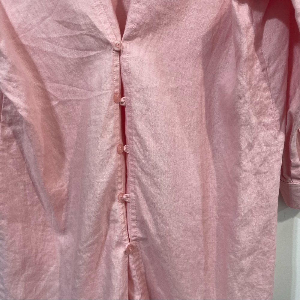 Zoe D. 100% Linen Blush Pink Button Down Shirt Coastal Grandma Size M - Picture 9 of 10